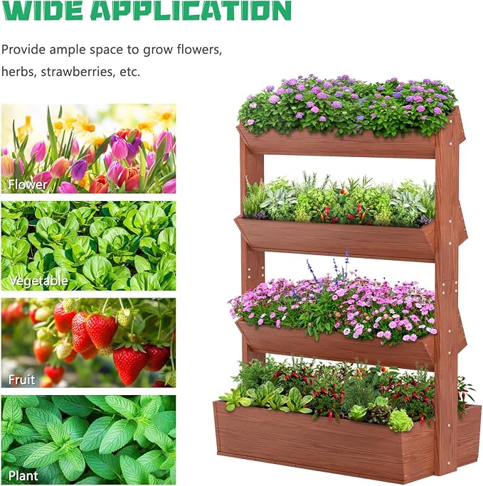 DoCred Vertical Wooden Raised Garden Bed, 4 Tier Garden Planters Freestanding - Image 8