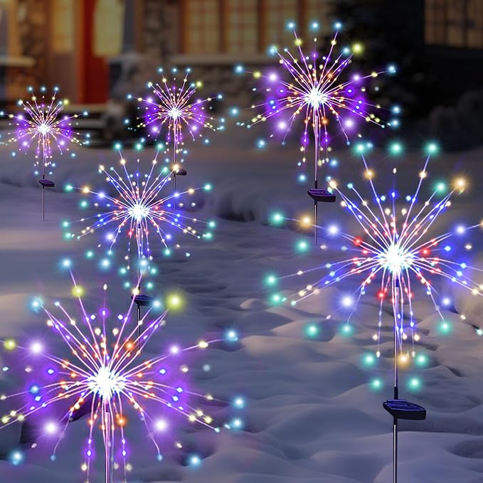Solar Garden Firework Lights Outdoor Waterproof 6 Pack, 120 LED Sparklers - Image 3