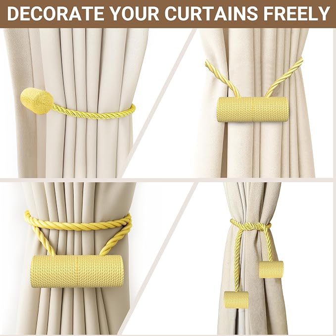 Hion Magnetic Curtain Tiebacks Golden 4 Pack, Curtain Tiebacks Buckles - Image 8
