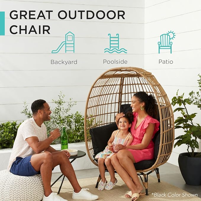 Best Choice Products Wicker Egg Chair, Oversized Indoor Outdoor Lounger - Image 3