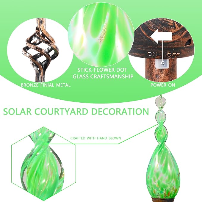 Solar Garden Lights Outdoor, Decorative LED Flame Garden Stakes, Hand Blown - Image 2