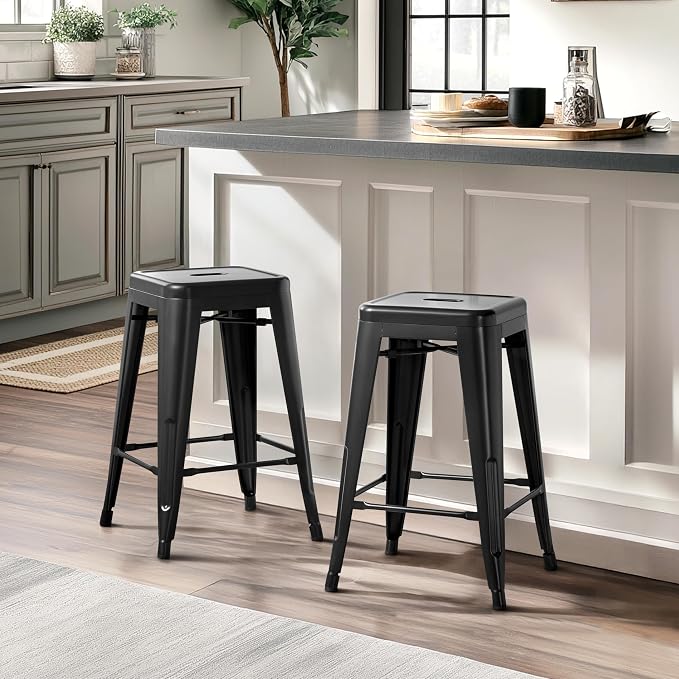 Yaheetech 24 Inch Metal Barstools Set of 4, Counter Height Backless Stools - Image 2