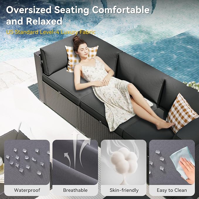 Aoxun Patio Furniture Set, 7 Piece Outdoor Sectional Sofas - Image 3