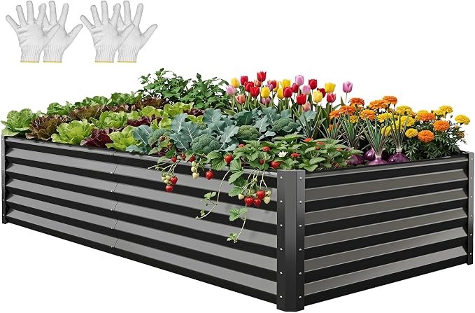 YITAHOME 8x4x1.5ft 2pcs Large Raised Garden Bed Kit, Galvanized Metal Planter by YITAHOME