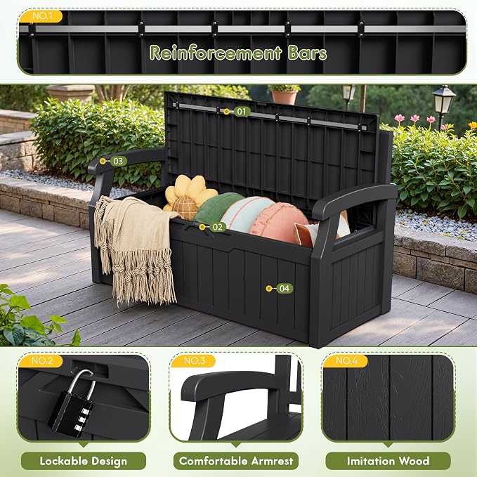 Greesum 80 Gallon Deck Box Storage Bench, Patio Furniture, Waterproof and UV - Image 3