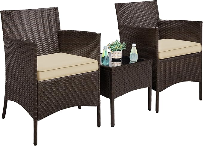 Yaheetech 3 Pieces Patio Porch Furniture Set, Outdoor PE Rattan Wicker by Yaheetech