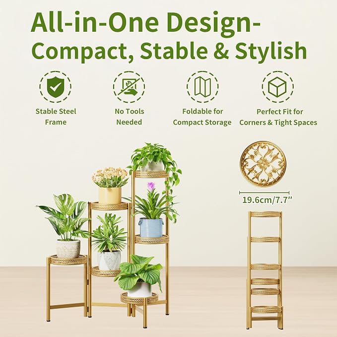 7 Tiered Metal Corner Plant Stand Indoor Outdoor, Tall Large Folding Rack - Image 5