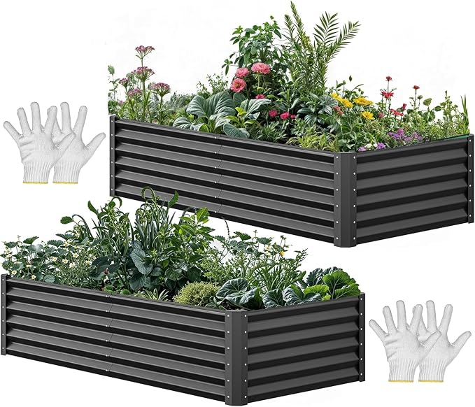 YITAHOME 72x36x18 in 2pcs Galvanized Raised Garden Bed Kit, Large Metal Planter by YITAHOME