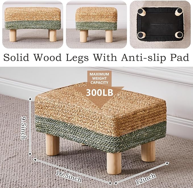 Wimarsbon Natural Seagrass Footstool Ottoman Rectangular Footrest Pouf Ottomans - Image 3