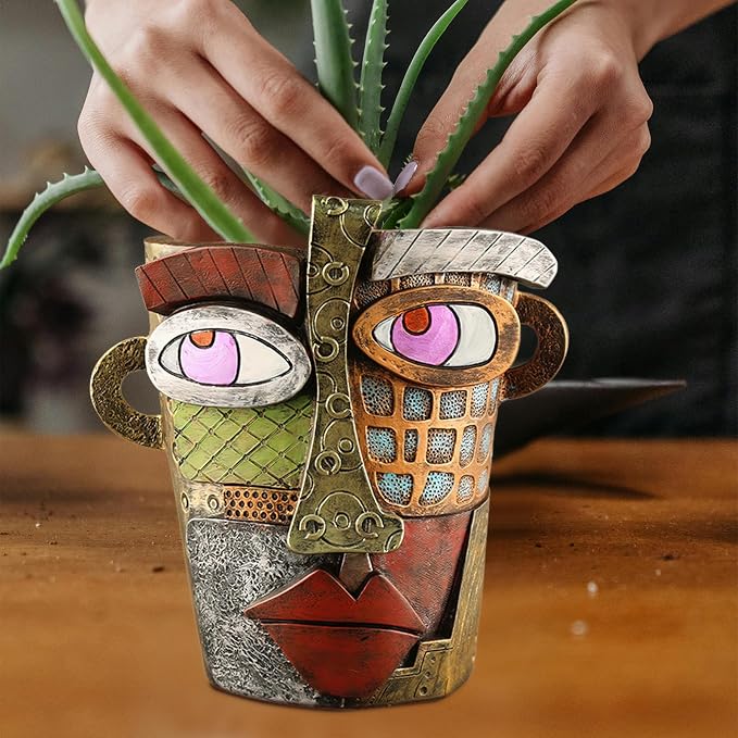 Abstract Face Planters Pots Head, Unique Head Planter - Image 2