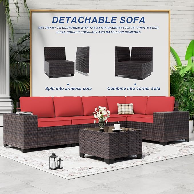 Outdoor Patio Furniture Set, 6 Pieces Outdoor Sectional Furniture High Backrest - Image 7