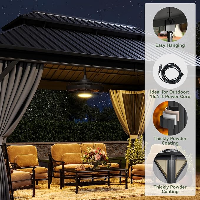 Aoxun 12'x16' Hardtop Gazebo, Aluminum Frame Canopy - Image 2