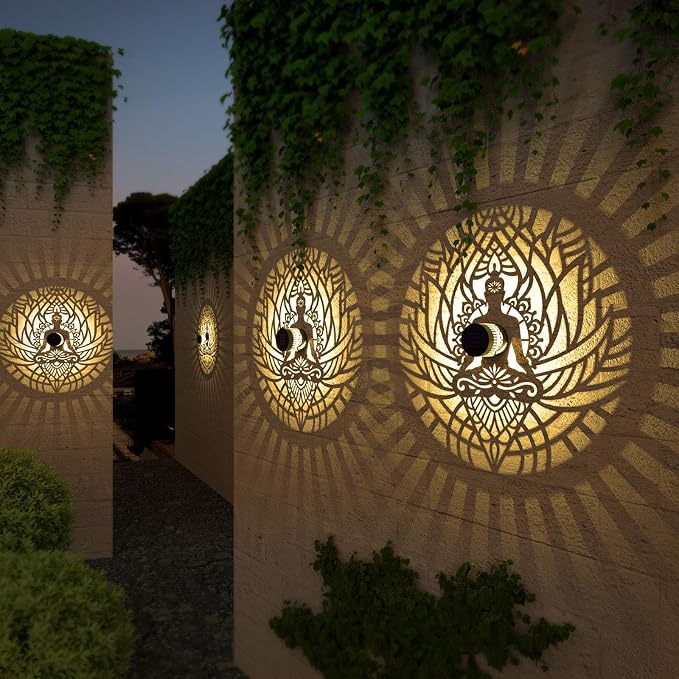 4 Pack Solar Fence Lights Metal Solar Powered Outdoor Wall Deck Step Lights Zen - Image 5