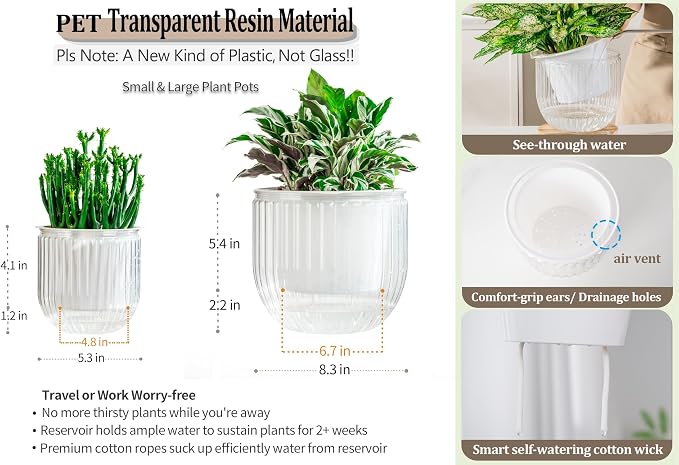 Melphoe Self Watering Pots for Indoor Plants Planter, 8.3/5.3 Inch 2 Pack - Image 6