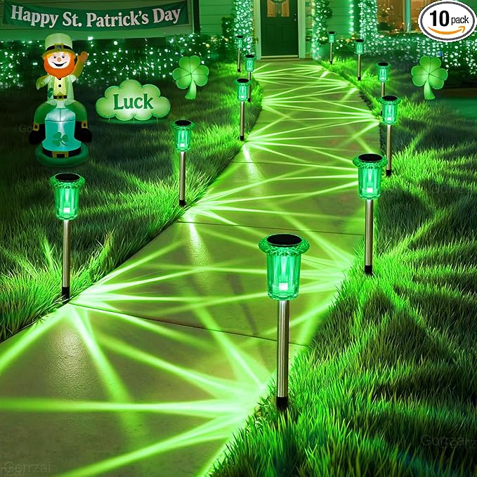St Patricks Day Decorations Solar Lights Outdoor 10 Pack Solar Pathway Lights by Gorrzai
