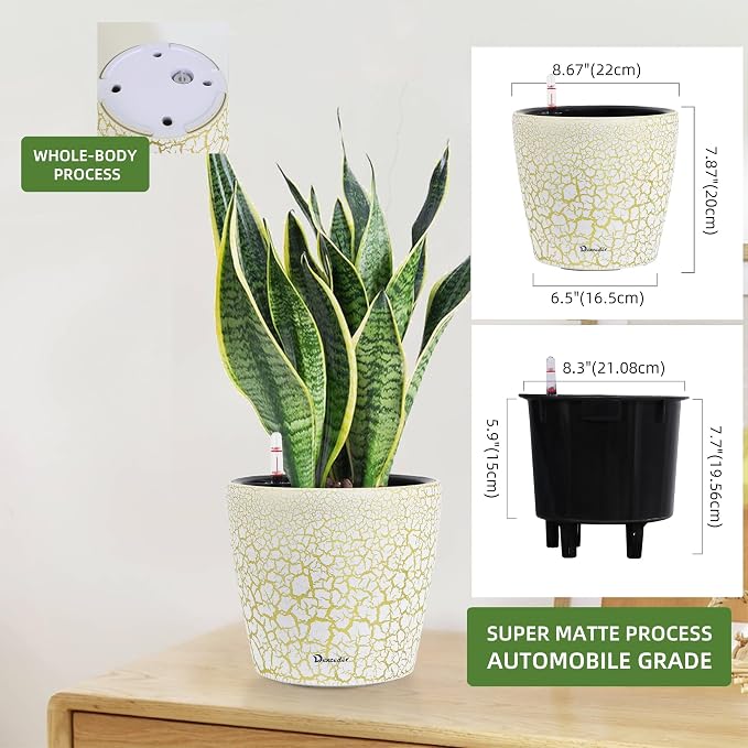 Dexceder 9x8 Inches Self Watering Planter Indoor Outdoor, Inner Pot Design - Image 2