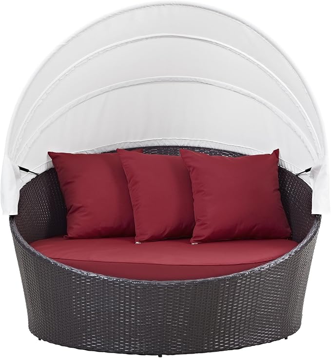 Modway Convene Wicker Rattan Outdoor Patio Retractable Canopy Round Poolside - Image 6