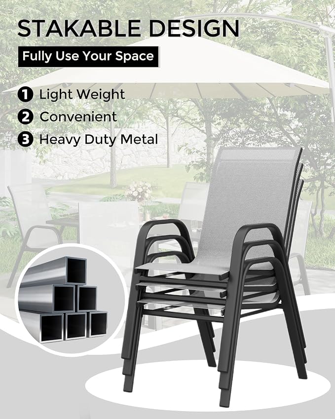 Outdoor Stackable Dining Chairs Set of 4, High-Back Patio Stacking Chairs - Image 4