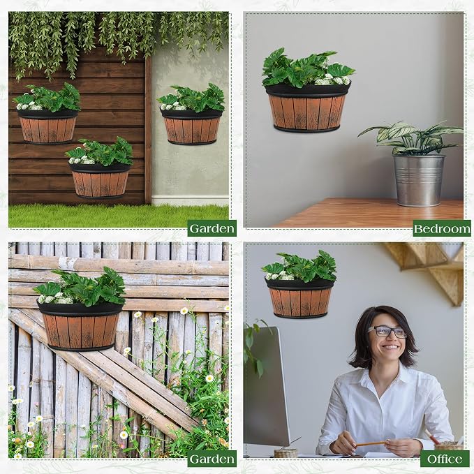 Layhit 6 Pcs Wall Hanging Planters Outdoor Pot Planter Wine Barrel Planter - Image 5