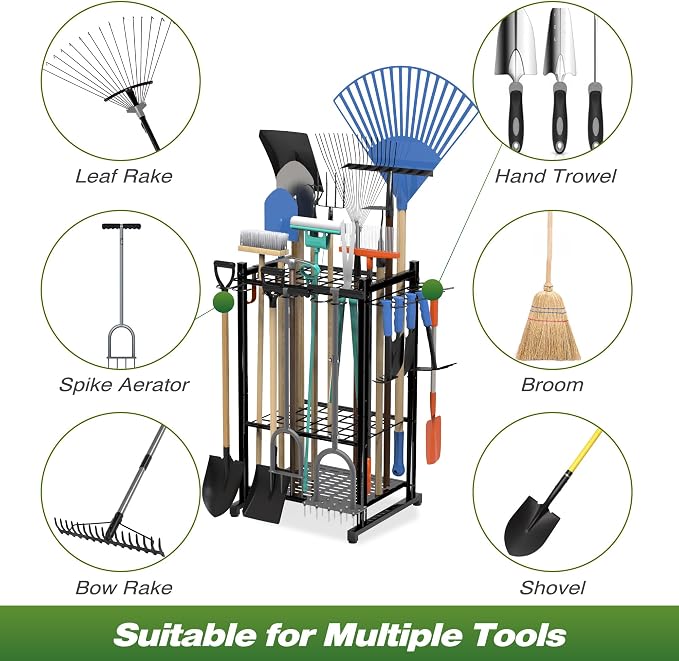 Garden Tool Organizer Rack Up to 50 Tools, Heavy-Duty Steel Yard Tool Organizer - Image 7