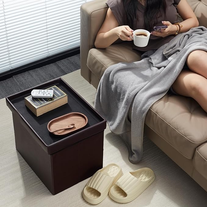 AmasSmile Storage Ottoman Folding Foot Rest Stool - Image 2