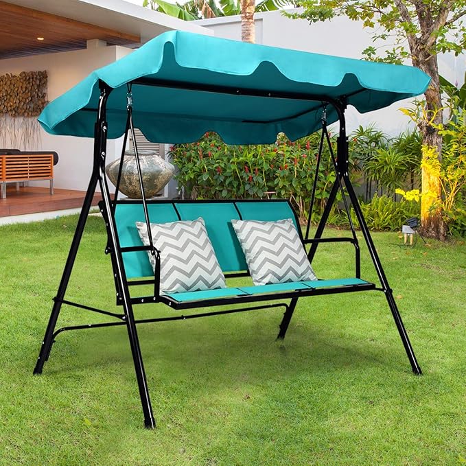 TANGKULA 3 Person Patio Swing, Steel Frame - Image 2