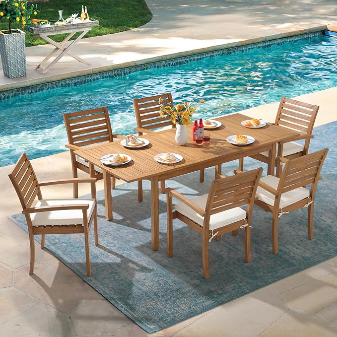 OC Orange-Casual Stackable Patio Dining Chairs Set of 6, Outdoor Acacia Wooden - Image 5