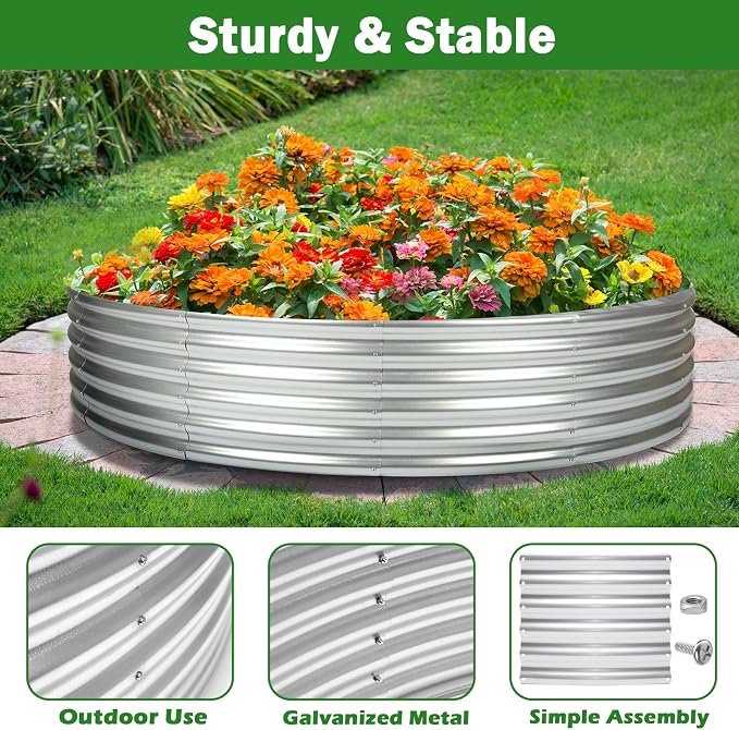 OUSHENG 4x4x1ft Round Galvanized Raised Garden Beds Outdoor, Steel Fire Pit - Image 4