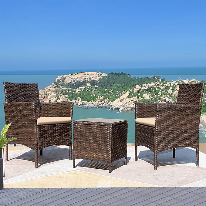 Greesum 3 Pieces Patio Furniture Sets Outdoor PE Rattan Wicker Chairs - Image 3