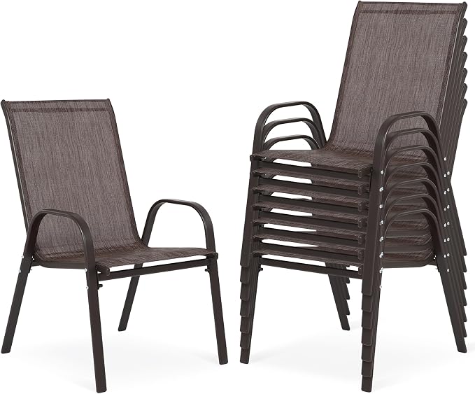 Outdoor Stackable Chairs Set of 8, Stacking Patio Chairs by Villeston