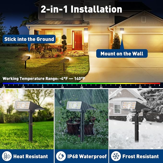 Solar Spot Lights Outdoor, 2 Pack/56 LED Outdoor Lights - Image 4