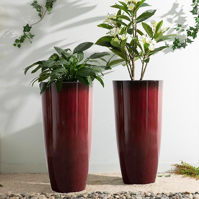 Glitzhome 30" H Oversized Tall Planter, Gradient Red Faux Ceramic Finish - Image 8