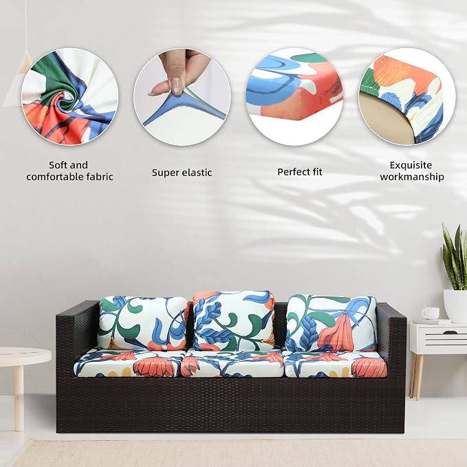 8Pcs Stretch Patio Cushion Covers, Outdoor Couch Covers Replacement, Outdoor - Image 3