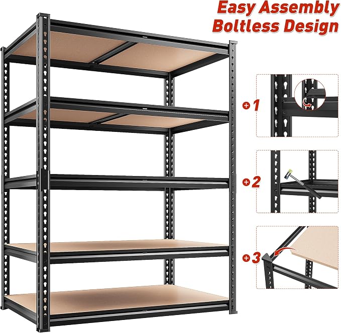 REIBII 2400LBS Storage Shelves 5 Tier Garage Shelving Heavy Duty, Adjustable - Image 8