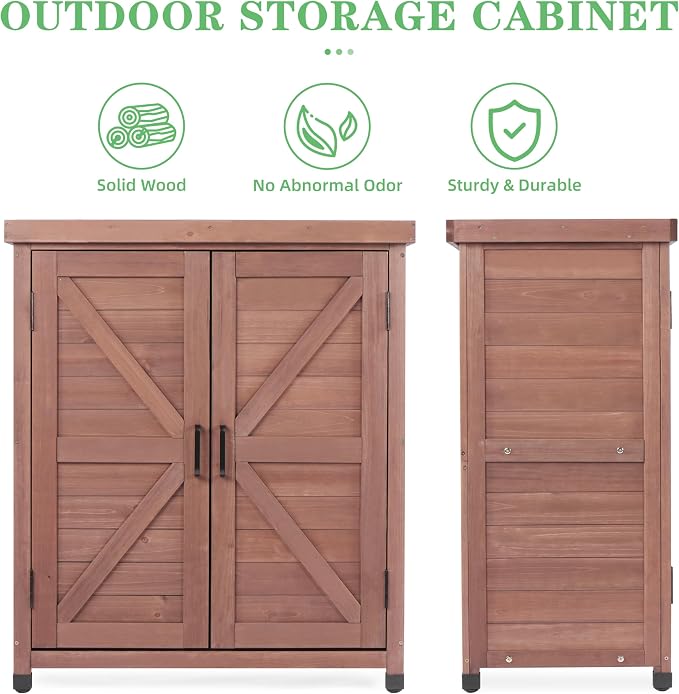 Outdoor Potting Bench with Storage Cabinet and Metal Top, Wood Workstation - Image 3