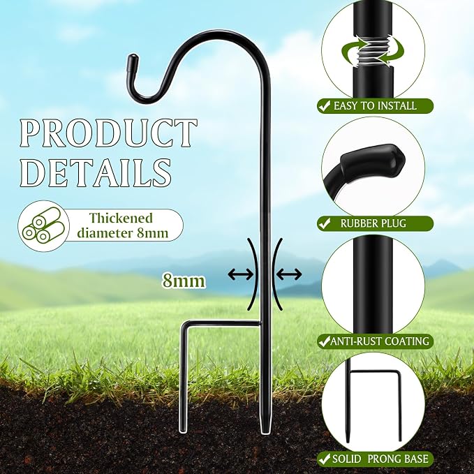 4 Pcs 15 Inch Shepherds Hook for Outdoor Adjustable Bird Feeder Pole Metal - Image 3
