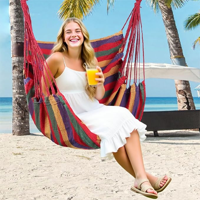 Goutime Hammock Chair, Boho Hanging Rope Ceiling Swing, Macrame Hanging - Image 4