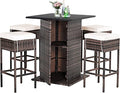 Tangkula 5 Piece Outdoor Rattan Bar Set, Patio Bar Furniture by TANGKULA