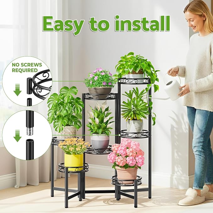Metal Plant Stand, 7 Tier Tall Wrought Iron Plant Shelf Holder - Image 6