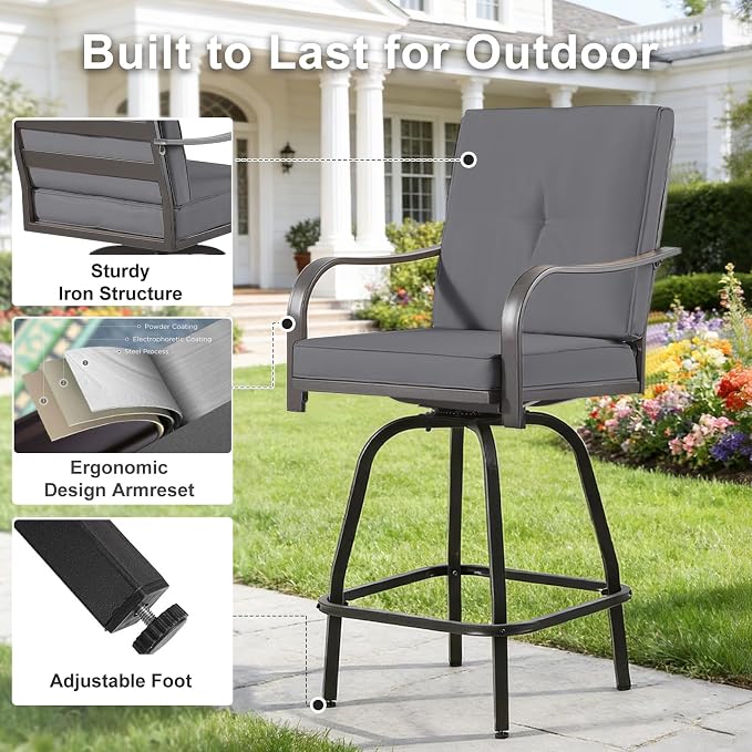 Patio Swivel Bar Stools Set of 6, Outdoor Bar Height Swivel Chairs - Image 6