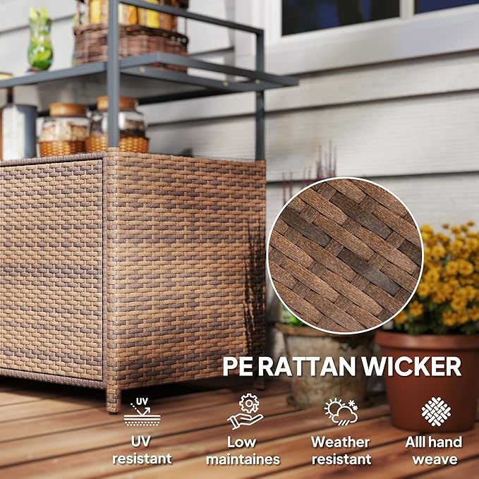 Outsunny PE Rattan Outdoor Storage Cabinet, Wicker Outdoor Bar Table Kitchen - Image 4