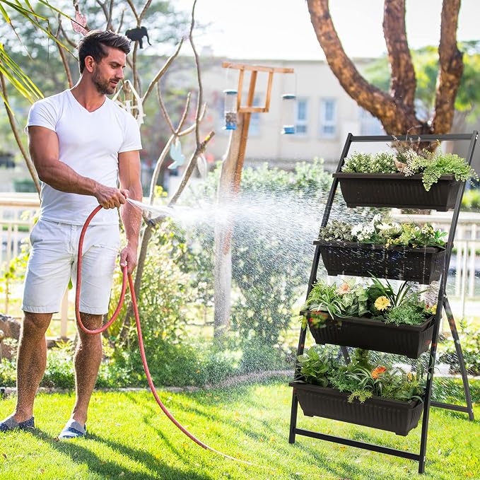 Giantex 2 Pcs 5.2FT Vertical Raised Garden Bed, 4-Tier Elevated Planter Box w/4 - Image 3