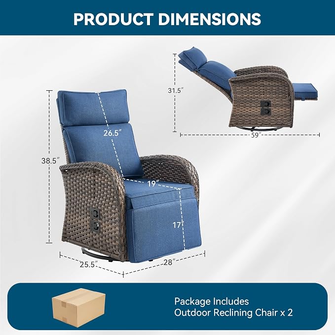 Zero Gravity Patio Swivel Rocking Recliner Chairs Set of 2 - Image 2