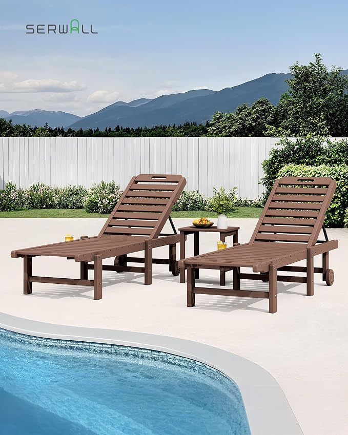 SERWALL Outdoor Chaise Lounge Set of 8, HDPE Pool Lounge Chairs - Image 6