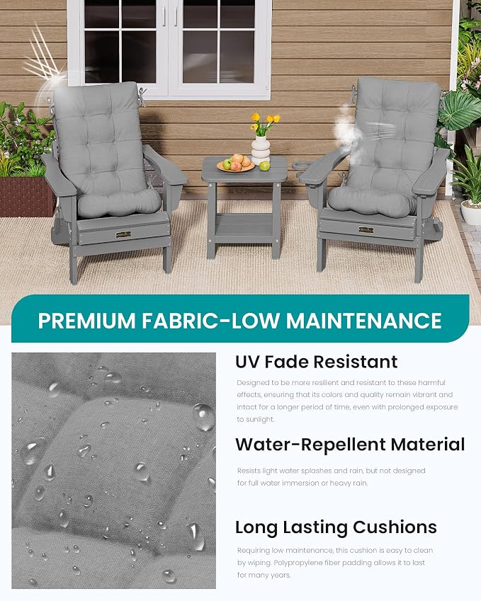 SERWALL HDPE Outdoor Rocking Cushion Set of 2, Memory Foam Cushion Dark Gray - Image 5