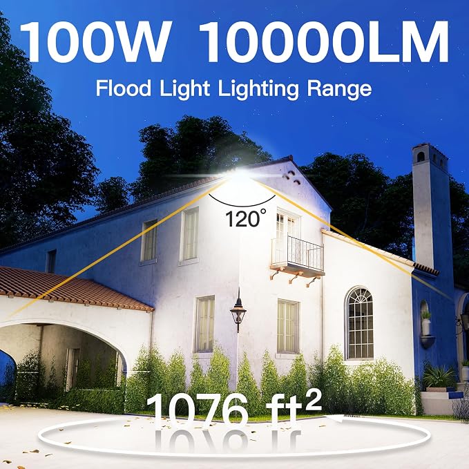 6 Pack LED Flood Lights Outdoor, 100W 10000LM Super Bright Floodlight Outside - Image 2
