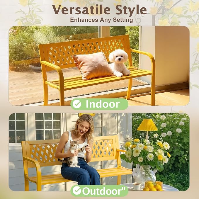 VINGLI 47'' Outdoor Bench, Weather Resistant Garden Patio Bench Powder Coated - Image 6