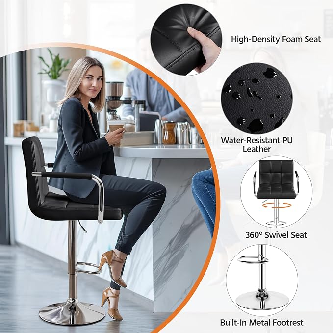 Yaheetech Bart Stools Set of 4, PU Leather Adjustable Barstools - Image 4
