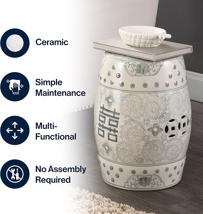 JONATHAN Y TBL1013C Double Happiness 18" Chinoiserie Ceramic Drum - Image 4