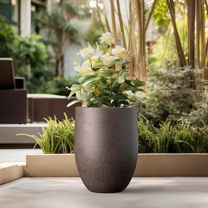 Kante Tall Concrete Planter, 21.7-Inch Height Weathered Brown Large Indoor - Image 6
